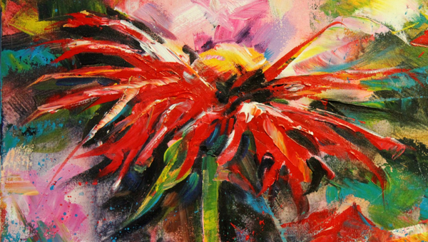 Colourful painting of a red flower