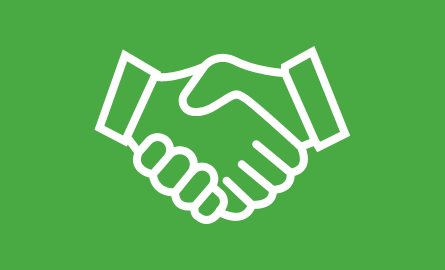 An icon of a handshake on a green background