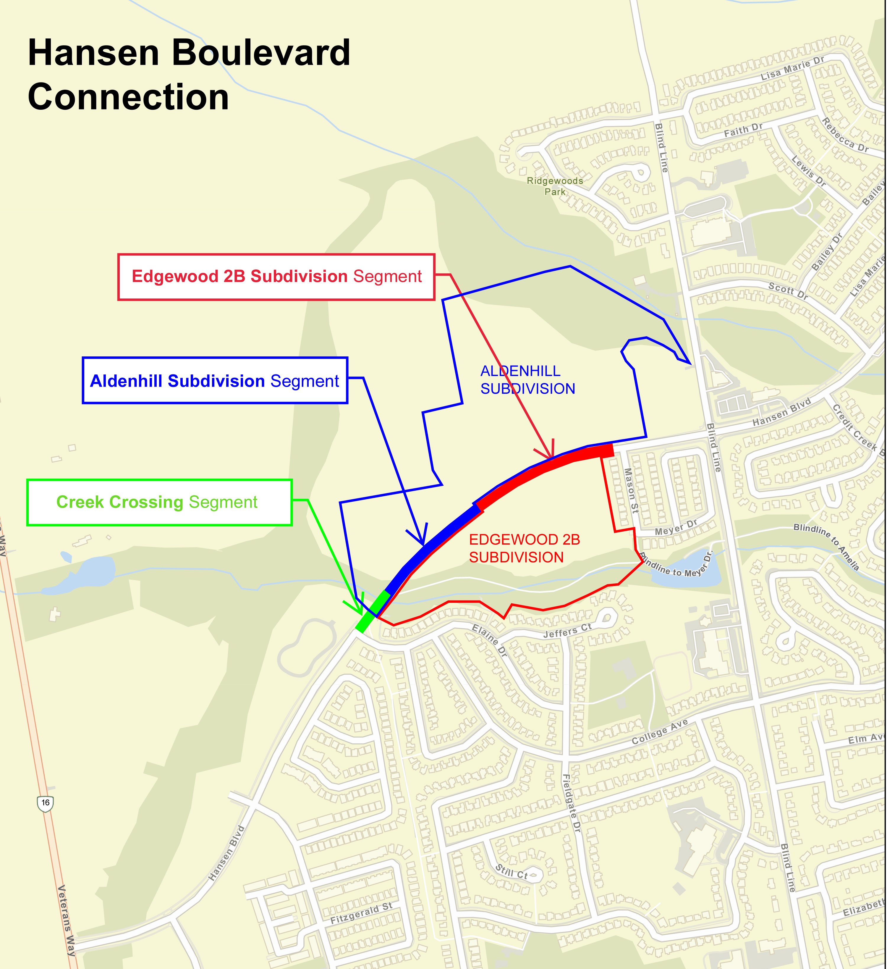 A map indicating the remaining portions of the Hansen Boulevard Connection in the Town of Orangeville