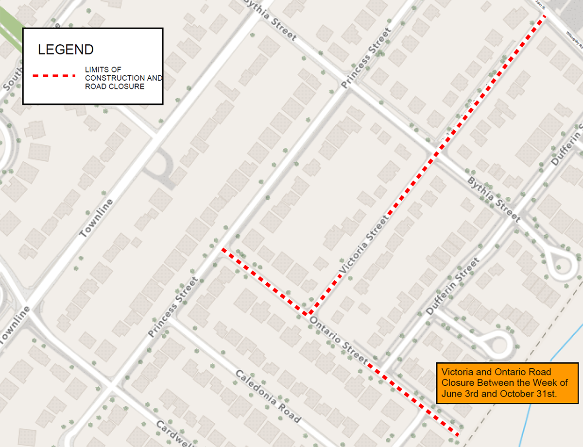 A map of the scope of work for the Victoria Street and Ontario Street reconstruction projects