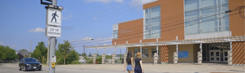 Pedestrians crossing the road at a crossover