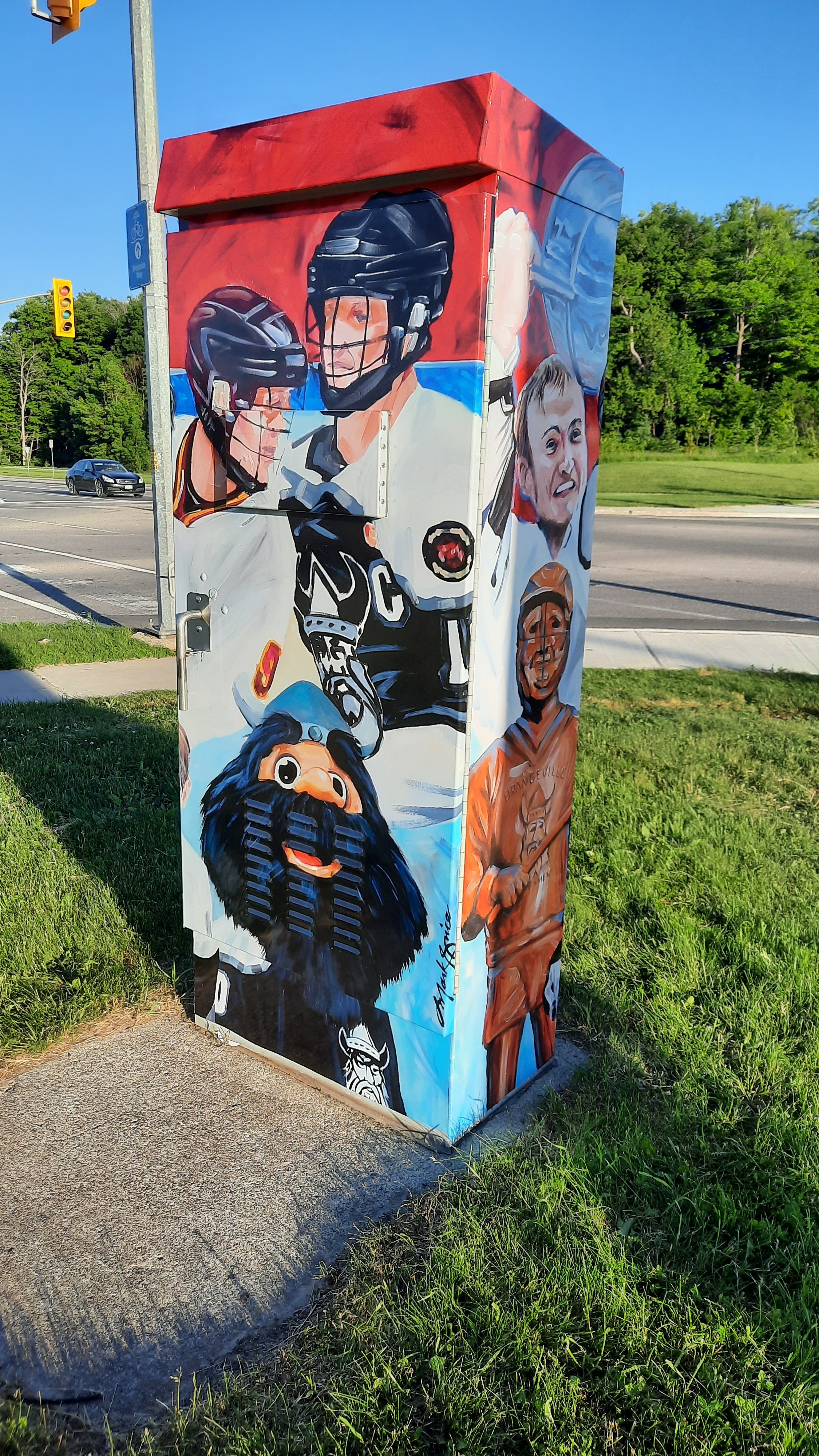 Mark Grice painting - Orangeville Northmen lacrosse - installed