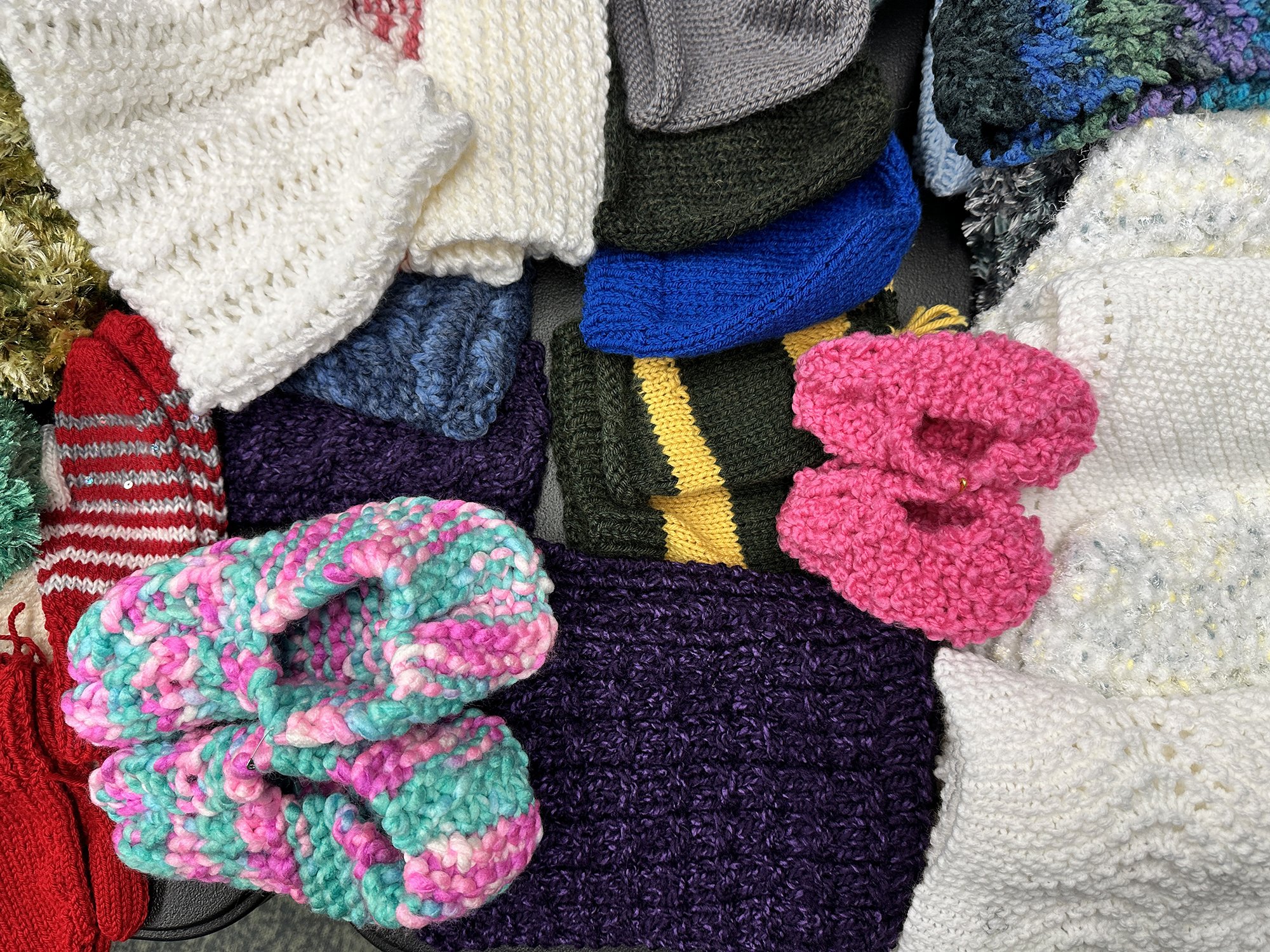 Knitted items on a table