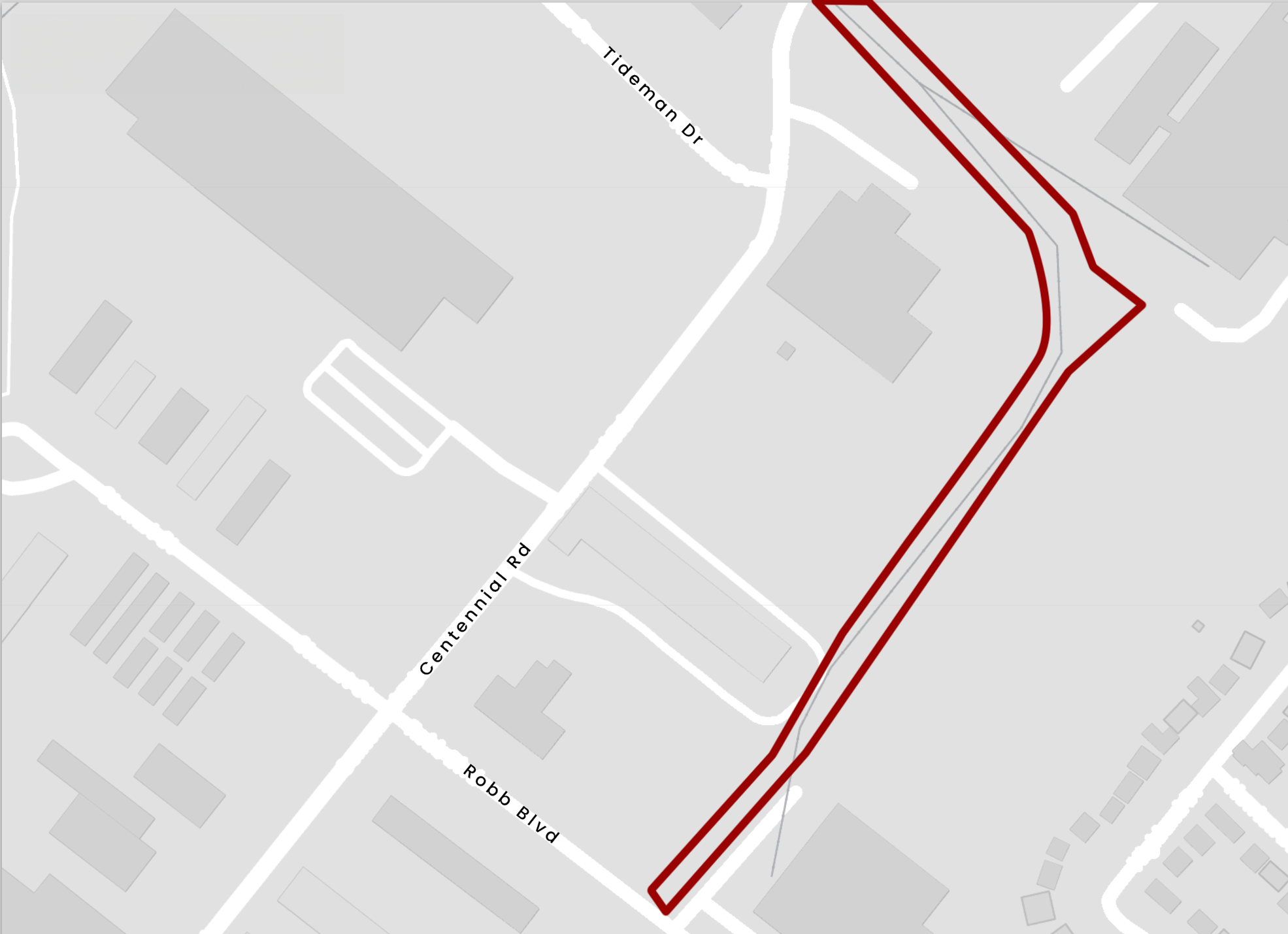 A map of the section of rail spurs for sale from 40 to 50 Centennial Road