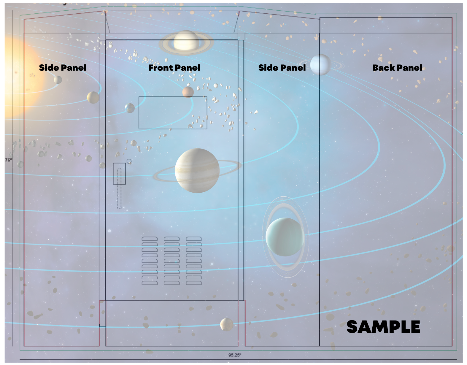 Utility box template with light purple-blue space themed background