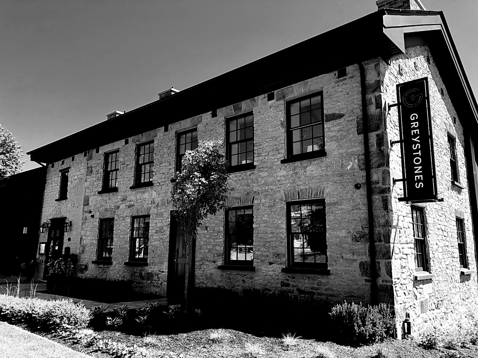 Exterior of historic Greystones Inn in Orangeville