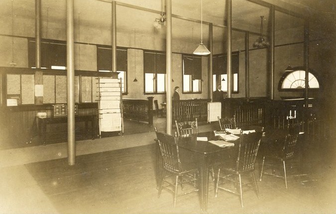 Historic image of interior of Orangeville Public Library