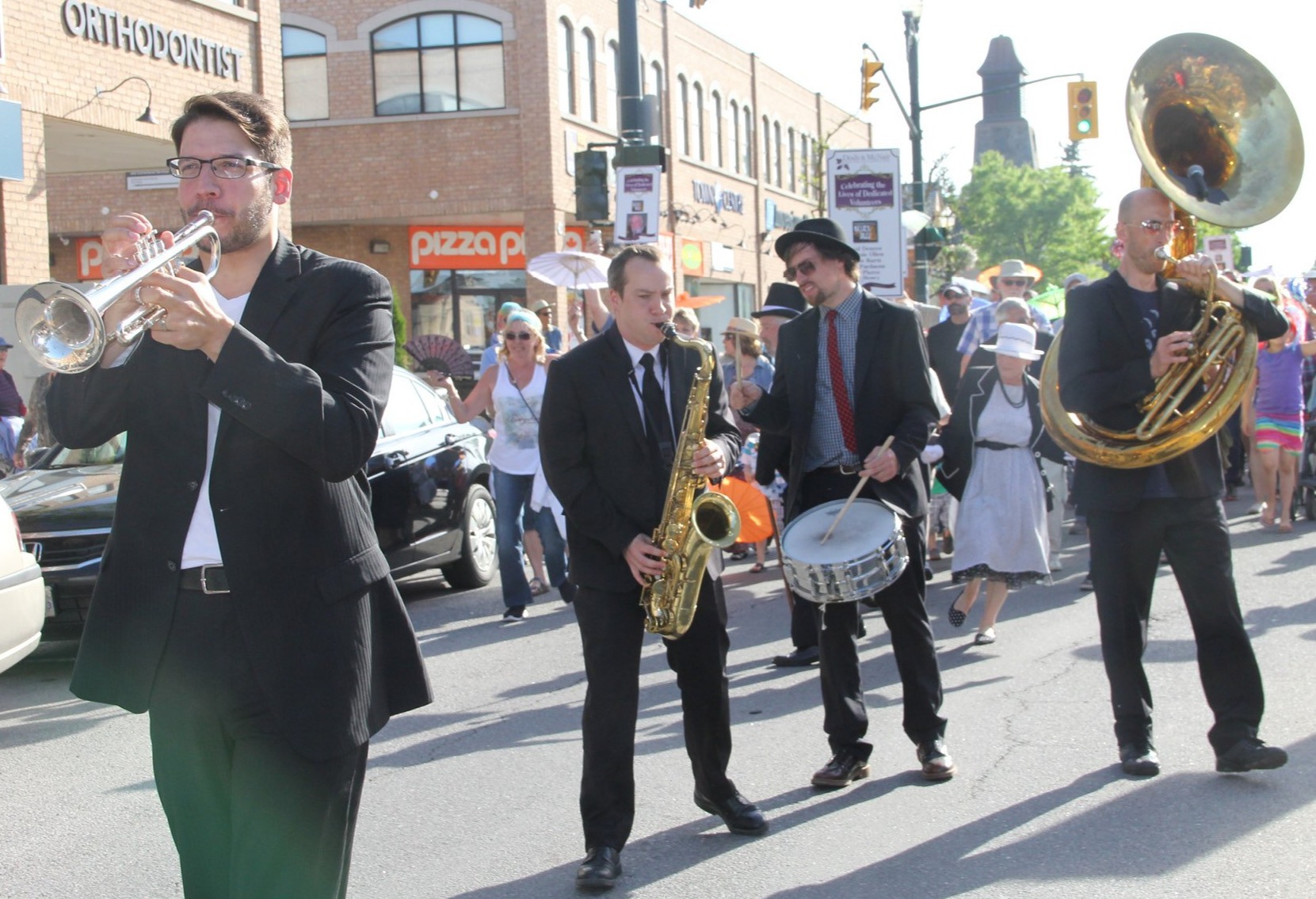 Musicians playing on a main street