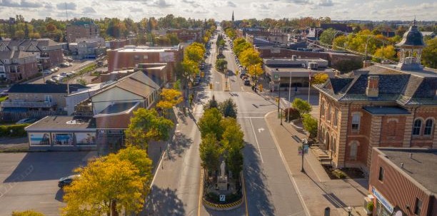 Aerial view of downtown Orangeville
