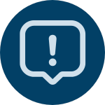 An icon of a chat bubble with an explanation mark in it.