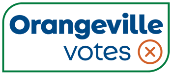 A graphic with a green border that says "Orangeville votes"
