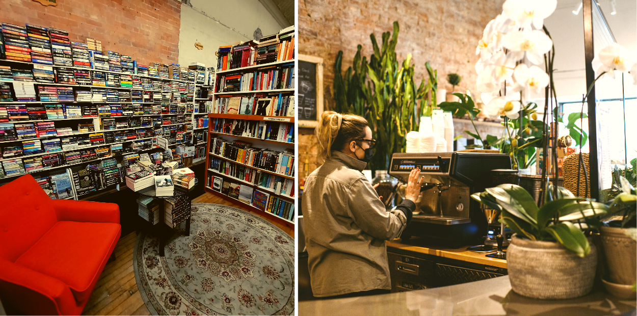 Chair at book store and plant